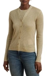 Ralph Lauren Lauren  Metallic Linen Blend Rib Cardigan In Mineral Gold