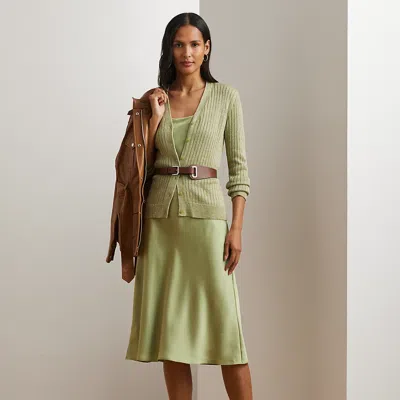 Ralph Lauren Metallic Linen-blend Rib-knit Cardigan In Light Olive