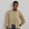 Ralph Lauren Metallic Linen-blend Rib-knit Cardigan In Mineral Gold