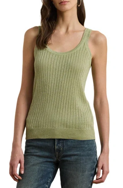 Ralph Lauren Lauren  Metallic Linen Blend Rib Tank Top In Light Olive