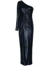 Ralph Lauren Metallic One-shoulder Gown In Blue
