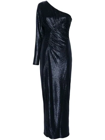 Ralph Lauren Metallic One-shoulder Gown In Blue