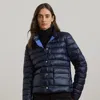 Ralph Lauren Metallic Quilted Puffer Coat In Dark Navy
