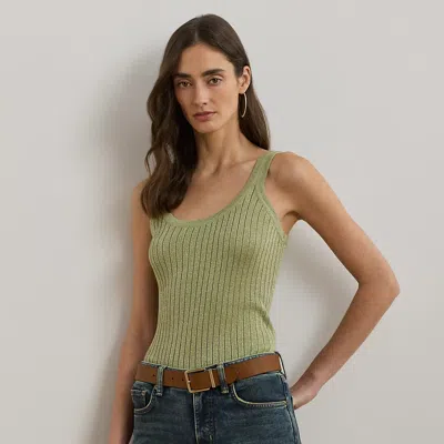 Ralph Lauren Metallic Rib-knit Sweater Tank Top In Light Olive