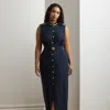 Ralph Lauren Metallic-trim Belted Georgette Gown In Lauren Navy