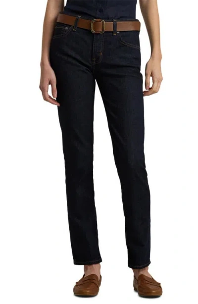 Ralph Lauren Lauren  Mid Rise Straight Leg Jeans In Dark Rinse Wash Denim