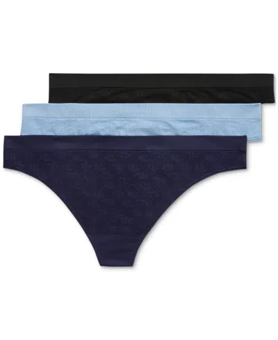 Lauren Ralph Lauren Monogram Mesh Jacquard Thong 3-pack Underwear, 4l0184 In Mixed Dark
