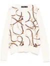 Ralph Lauren Belting-print Cotton-blend Cardigan In White