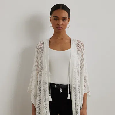 Ralph Lauren Open-knit Cotton-blend Tie-front Ruana In Cream