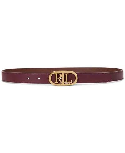 Ralph Lauren Oval Logo Buckle Reversible Leather Skinny Belt In Pinot Noir,dark Mahogany