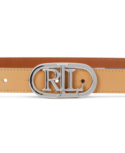 Ralph Lauren Oval-logo Reversible Leather Skinny Belt In Buff,lauren Tan