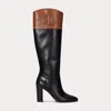 Ralph Lauren Page Ii Two-tone Leather Tall Boot In Black,deep Saddle Tan