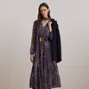 Ralph Lauren Women's Paisley Chiffon Tiered Tie-neck Dress In Blue/red/cream