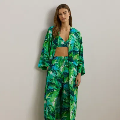 Ralph Lauren Palm-frond-print Robe Cover-up In Multi