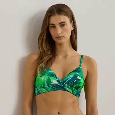 RALPH LAUREN PALM-FROND-PRINT TWIST-FRONT BIKINI TOP