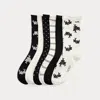 Ralph Lauren Patterned Stretch Roll-top Sock 6-pack In Black/pink/blue