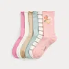 Ralph Lauren Patterned Stretch Roll-top Sock 6-pack In Ivory Pink Blue