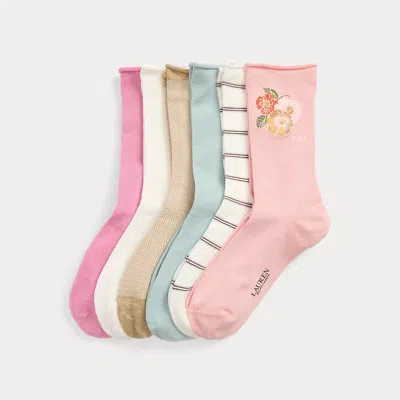 Ralph Lauren Patterned Stretch Roll-top Sock 6-pack In Multi