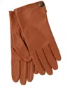 Ralph Lauren Pebble Leather Gloves With Horse Button In Cuoio