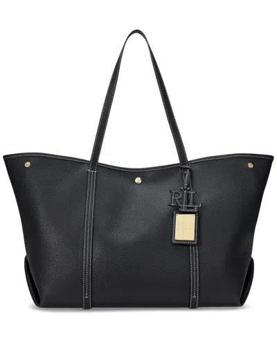 Lauren Ralph Lauren Pebbled Leather Extra-large Emerie Tote Bag In Black
