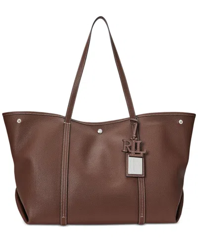 Lauren Ralph Lauren Pebbled Leather Extra-large Emerie Tote Bag In Dark Mahogany