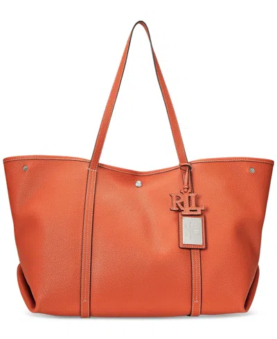 Lauren Ralph Lauren Pebbled Leather Extra-large Emerie Tote Bag In Rust Ornge