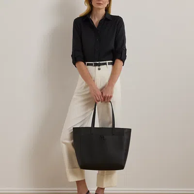 Ralph Lauren Pebbled Leather Large Cameryn Tote Bag In Black