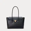 Ralph Lauren Pebbled Leather Large Tanner Satchel In Black