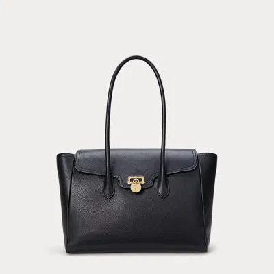 Ralph Lauren Pebbled Leather Large Tanner Satchel In Black