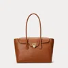 Ralph Lauren Pebbled Leather Large Tanner Satchel In Lauren Tan