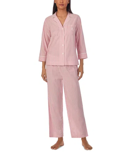 Lauren Ralph Lauren Petite 2-pc. 3/4-sleeve Printed Pajamas Set In Pink Stripe