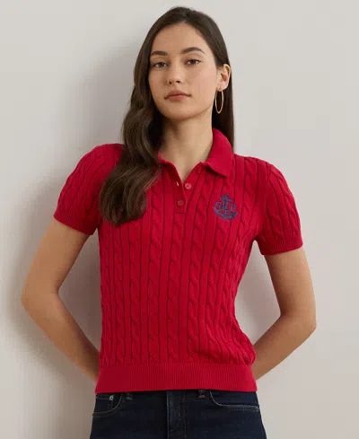 Ralph Lauren Anchor-logo Cable-knit Polo Sweater In Festive Red