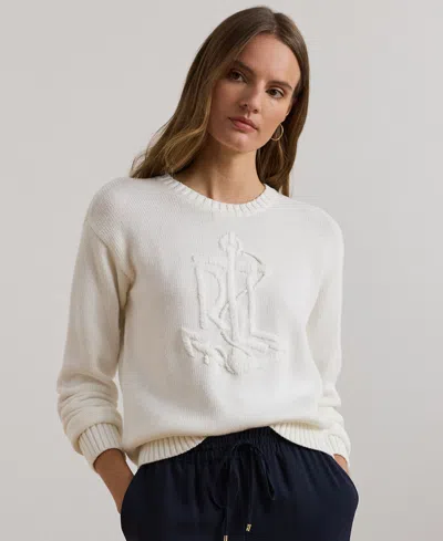 Ralph Lauren Anchor-logo Combed Cotton Sweater In White