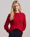 Ralph Lauren Women's Aran-knit Cotton-blend Crewneck Sweater, Regular & Petite In Festive Red