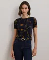 Ralph Lauren Women's Print Cotton-blend Short-sleeve Sweater In Navy Multi