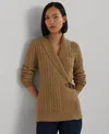Ralph Lauren Lauren  Cable Stitch Cotton Wrap Cardigan In Classic Camel