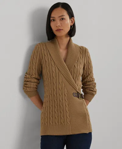 RALPH LAUREN PETITE BUCKLED COTTON SWEATER