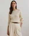 Ralph Lauren Petite Cable-knit Cotton-blend Boatneck Sweater In Mascarpone Cream