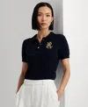 Ralph Lauren Petite Cable-knit Polo Sweater In Black