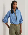 Ralph Lauren Cotton Poplin Blouson-sleeve Shirt In Sky Blue