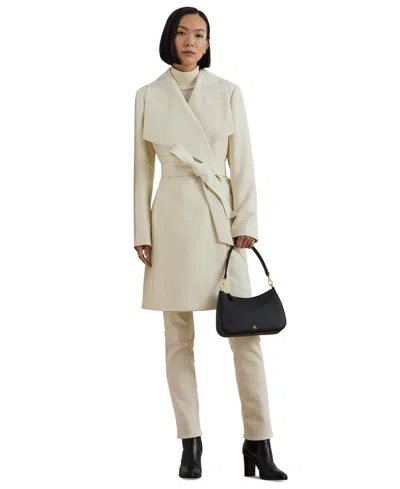 Ralph Lauren Petite Crepe Belted Wrap Coat In Mascarpone