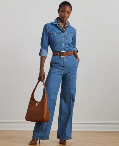 Ralph Lauren Petite Denim Wide-leg Jumpsuit In Opal Wash
