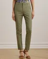 Shop Ralph Lauren Petite Double-faced Stretch Cotton Pants In Sage Green