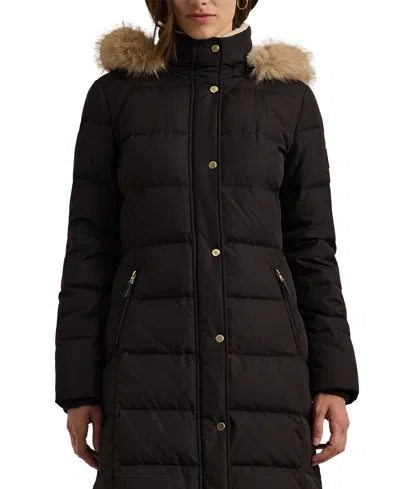 Ralph Lauren Faux-fur Trim Quilted Coat In Black