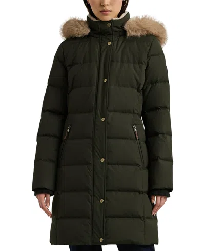 Ralph Lauren Petite Faux-fur-trim Hooded Puffer Coat In Litchfield