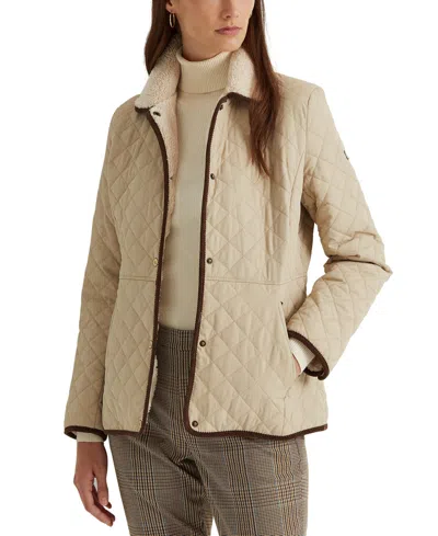 Ralph Lauren Women's Faux-sherpa Collar Quilted Coat, Created For Macy's In Moda Cream