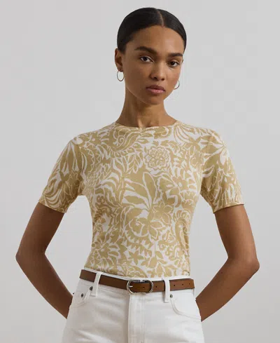 Ralph Lauren Petite Floral Cotton-blend Short-sleeve Sweater In Cream Multi