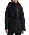 Ralph Lauren Women's Plus Size Hooded Quilted Coat, Created By Macy's In Dk Navy
