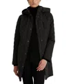 Ralph Lauren Petite Hooded Quilted Faux-suede-trim Coat In Black