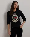 Ralph Lauren Lauren  Crest Cotton Graphic Crewneck Sweater In Black